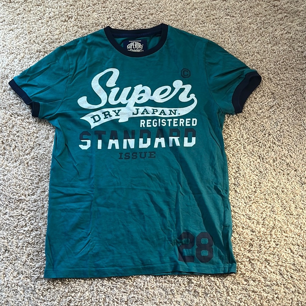 Superdry Teal Short Sleeve Logo Tee with Navy Trim
